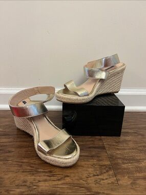 Stuart Weitzman Metallic Gold Espadrille Wedge Sandals